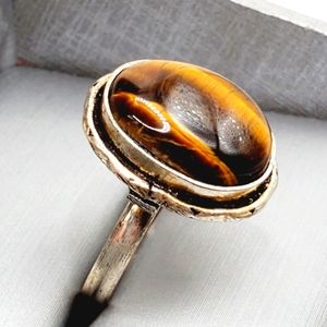 Huge Bezel Set Oval Tigers Eye 925 Sterling silver Ring